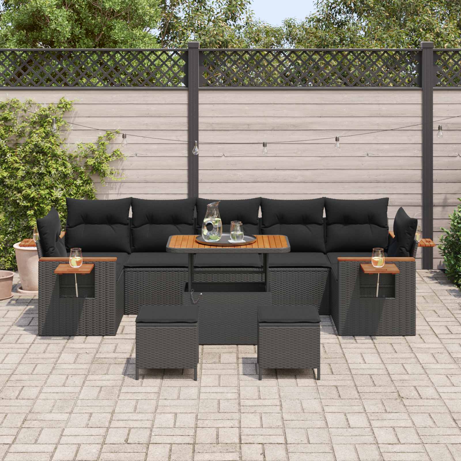 Conjunto de sofás de jardín 13 pcs Negro ratán sintético