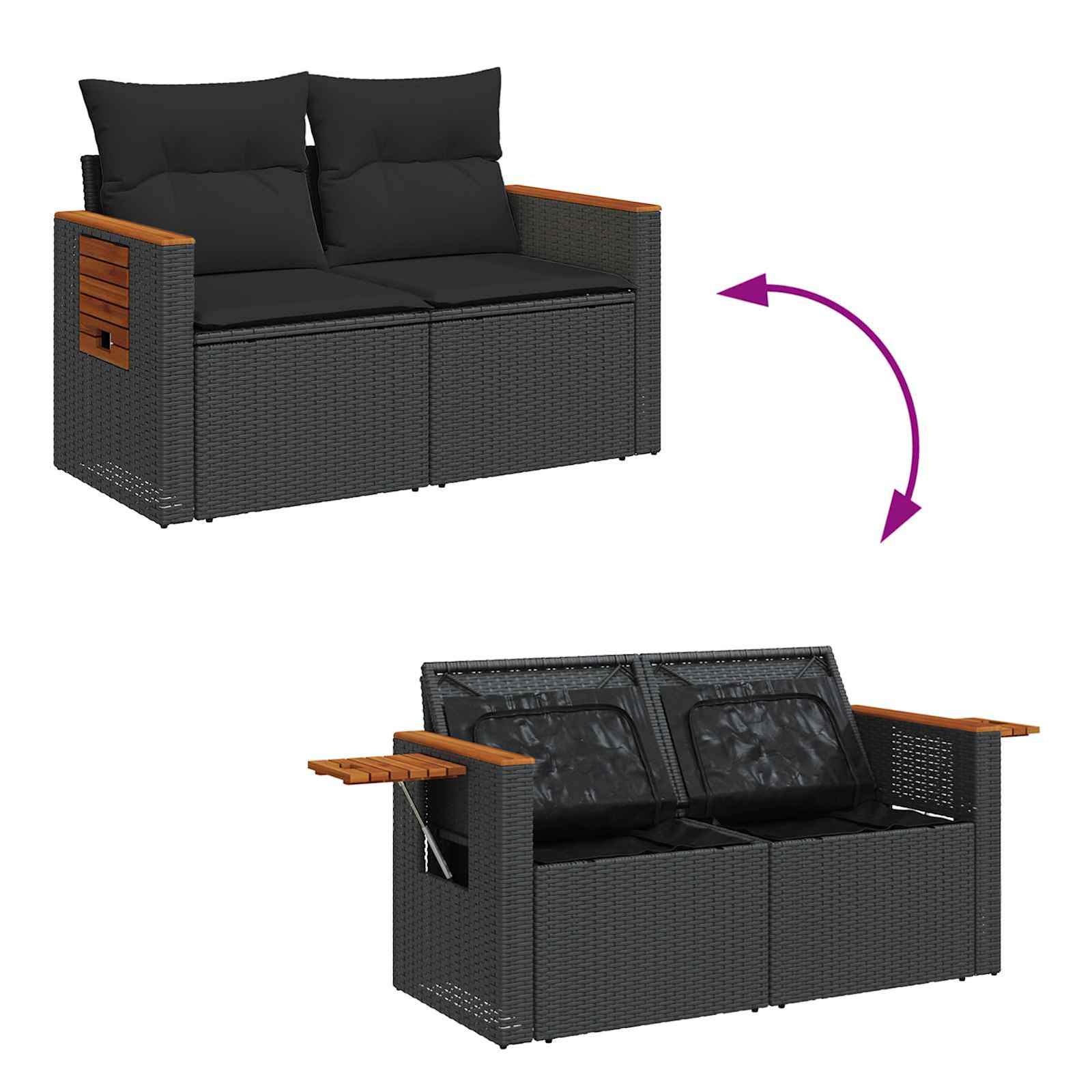 Conjunto de sofás de jardín 13 pcs Negro ratán sintético