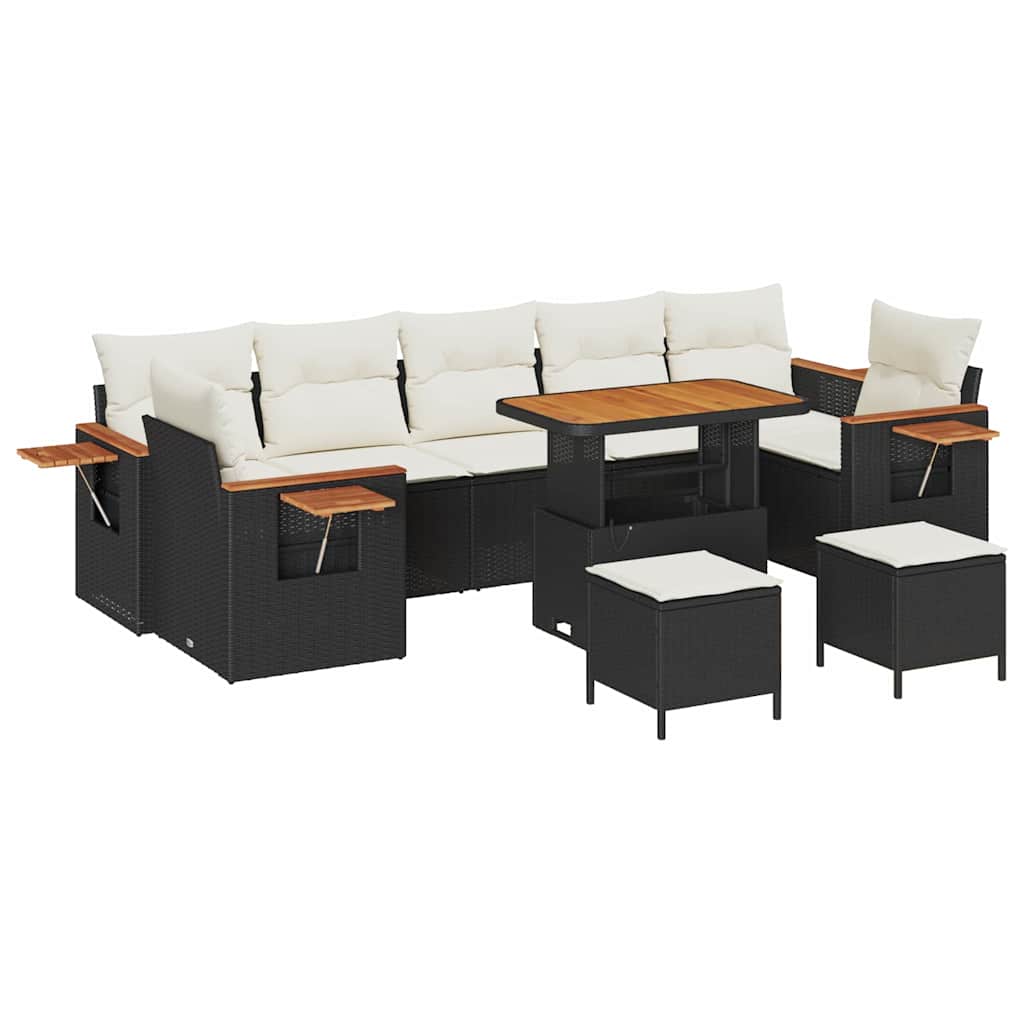 Conjunto de sofás de jardín con cojín 13 pcs Negro y crema