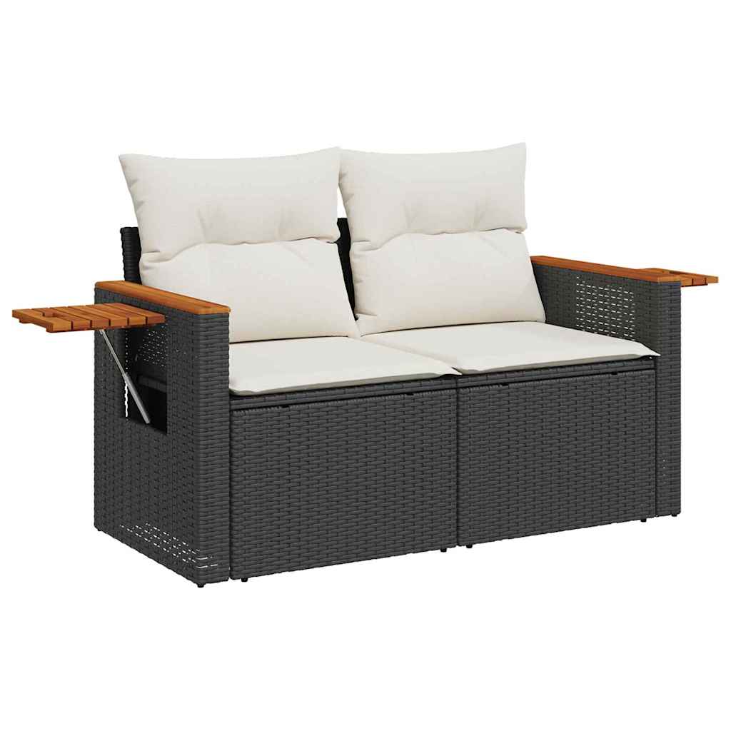 Conjunto de sofás de jardín con cojín 13 pcs Negro y crema