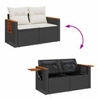 Conjunto de sofás de jardín con cojín 13 pcs Negro y crema