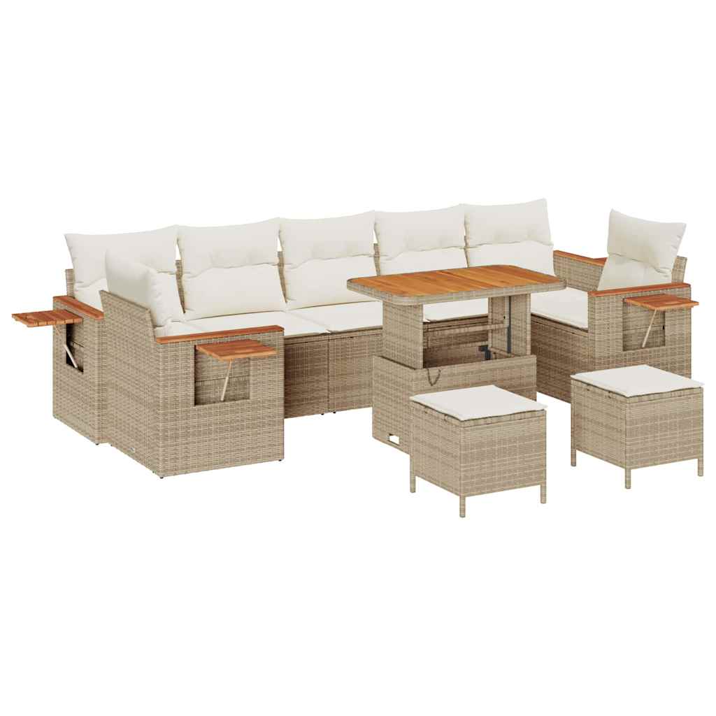 Conjunto de sofás de jardín con cojín 13 pcs Beige y Crema