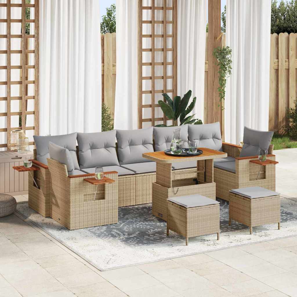 Conjunto de sofás de jardín con cojín 13 pcs Beige y Gris Claro