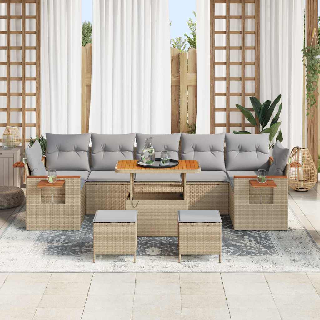 Conjunto de sofás de jardín con cojín 13 pcs Beige y Gris Claro