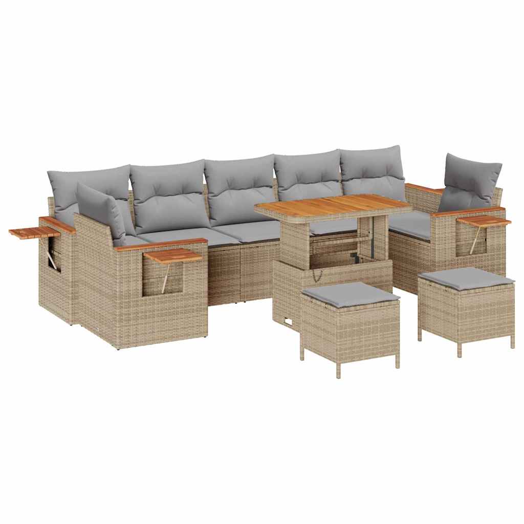 Conjunto de sofás de jardín con cojín 13 pcs Beige y Gris Claro