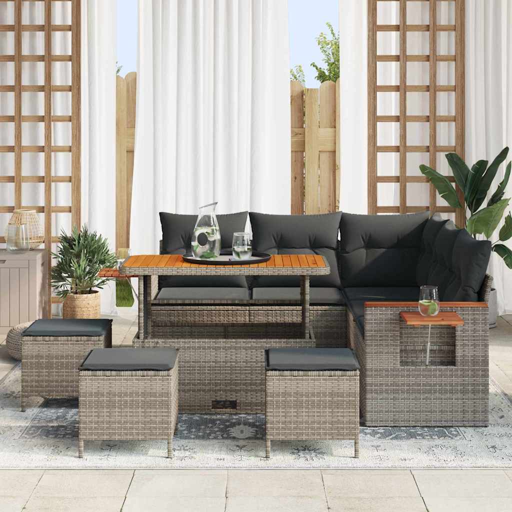 Conjunto de sofás de jardín 10 pcs Gris ratán sintético