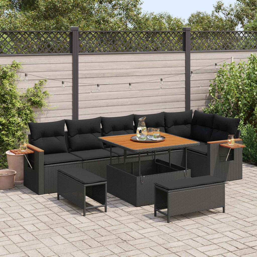 Conjunto de sofás de jardín 11 pcs Negro ratán sintético