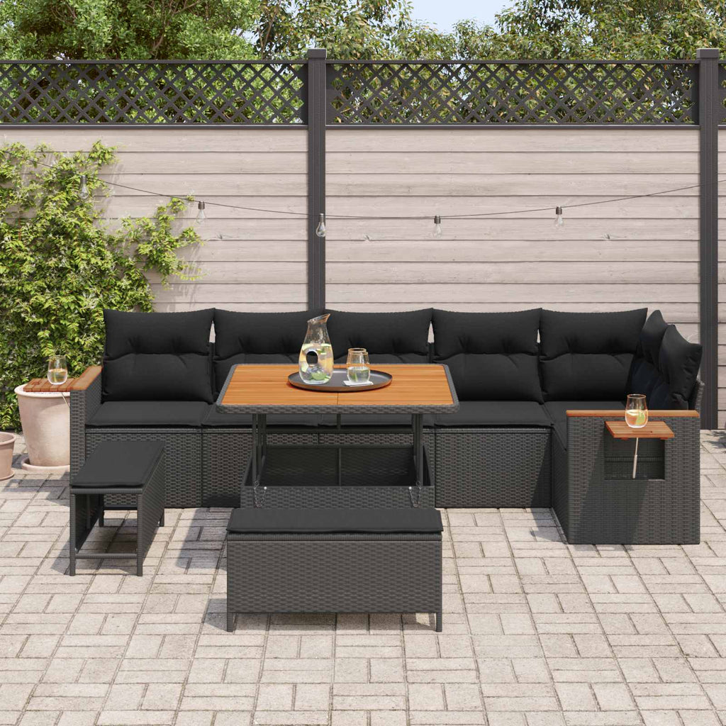 Conjunto de sofás de jardín 11 pcs Negro ratán sintético