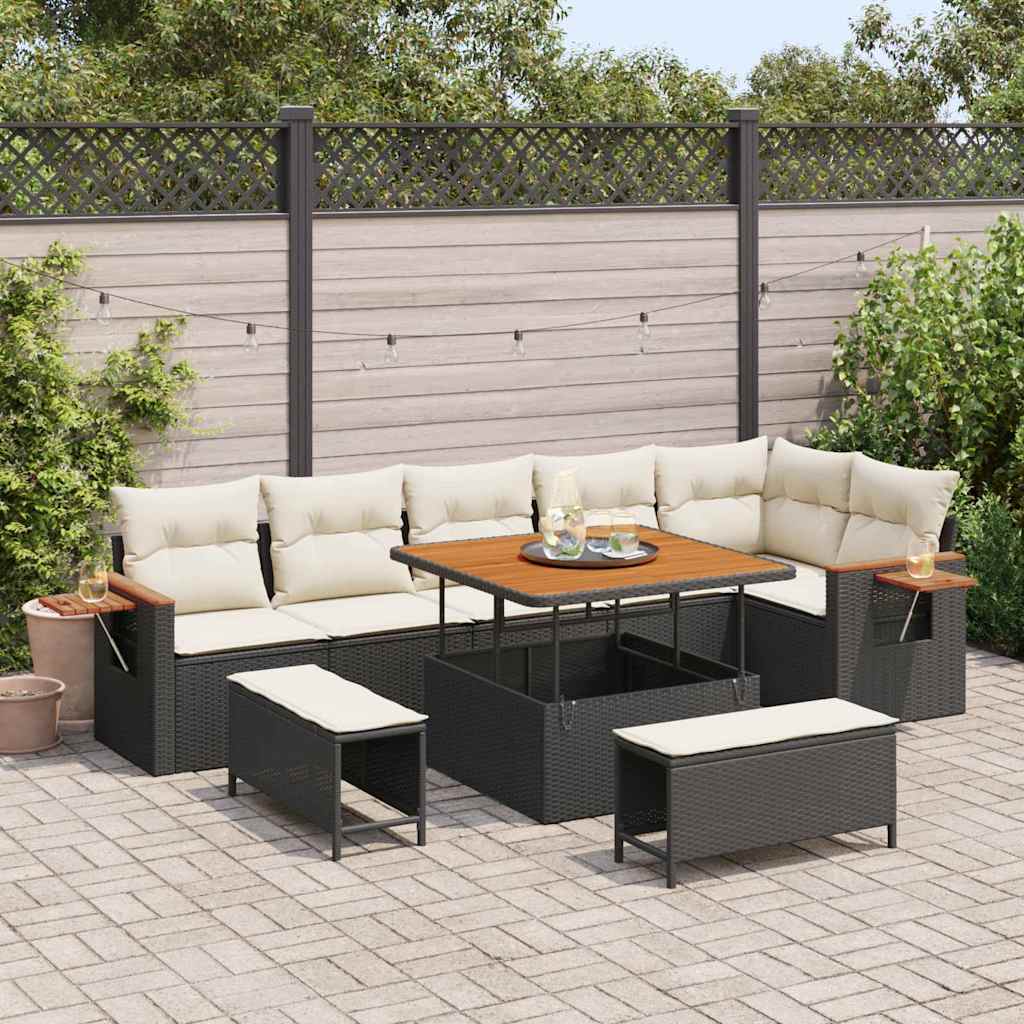 Conjunto de sofás de jardín con cojín 11 pcs Beige y Crema