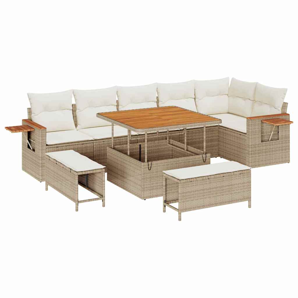 Conjunto de sofás de jardín con cojín 11 pcs Beige y Crema