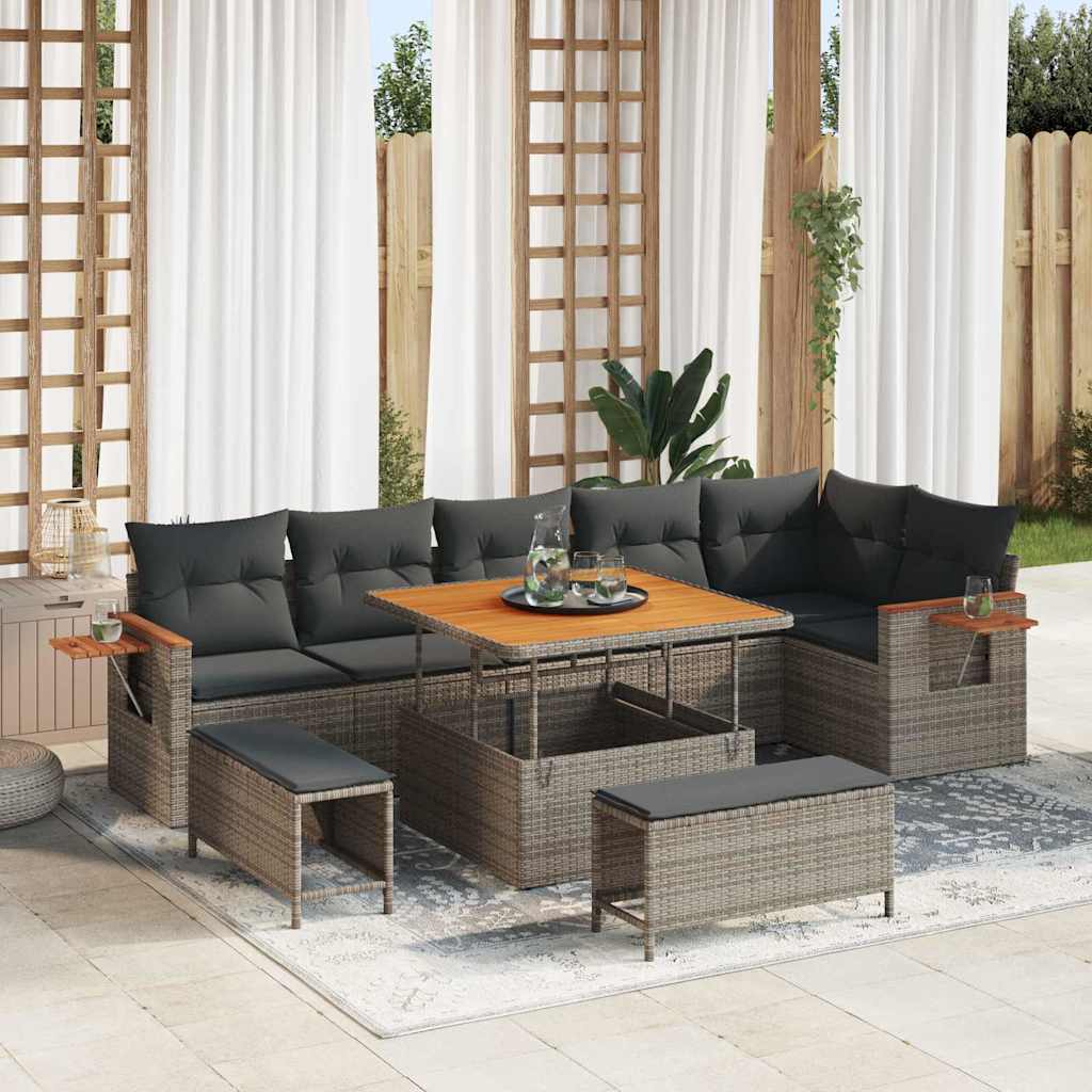 Conjunto de sofás de jardín 11 pcs Gris ratán sintético