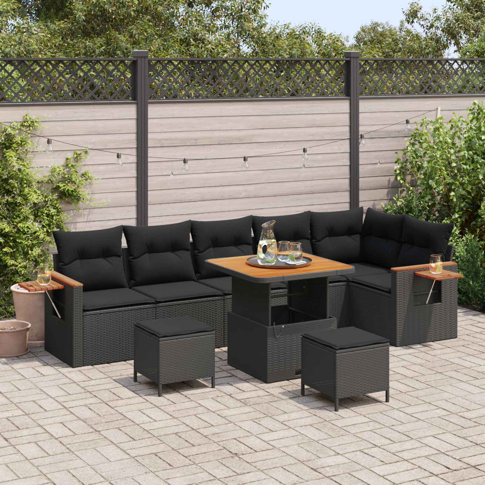 Conjunto de sofás de jardín 11 pcs Negro ratán sintético