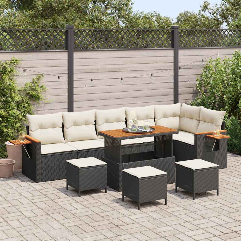 Conjunto de sofás de jardín con cojín 11 pcs Beige y Crema
