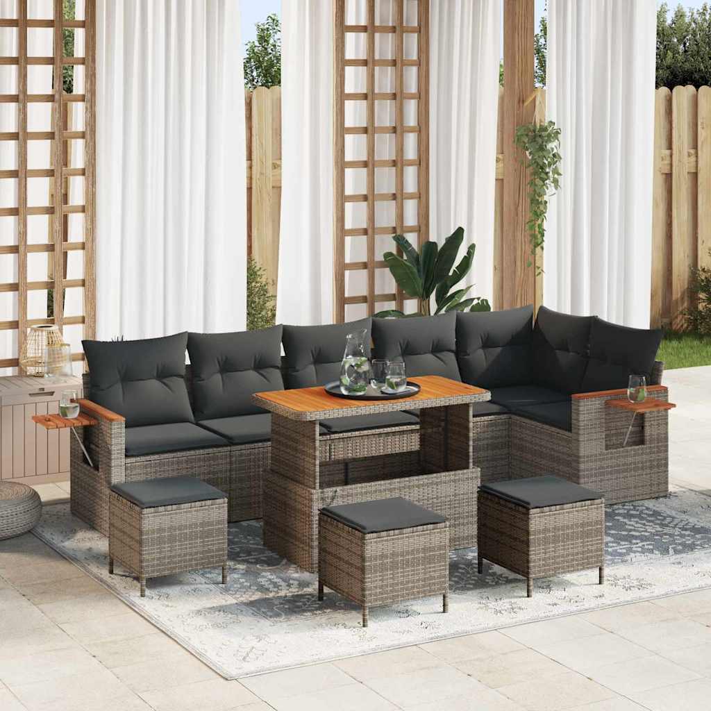Conjunto de sofás de jardín 11 pcs Negro ratán sintético