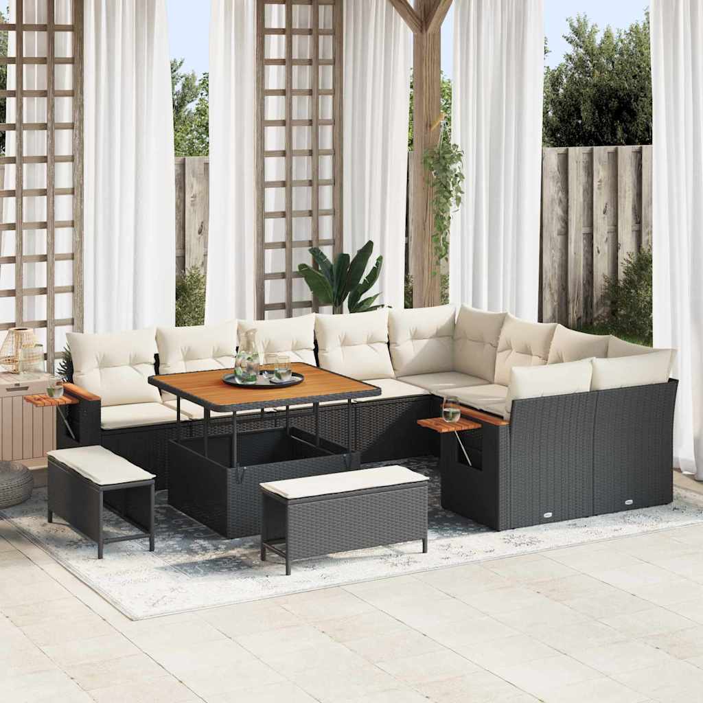 Conjunto de sofás de jardín con cojín 13 pcs Beige y Crema