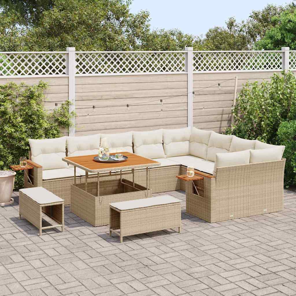 Conjunto de sofás de jardín con cojín 13 pcs Beige y Crema