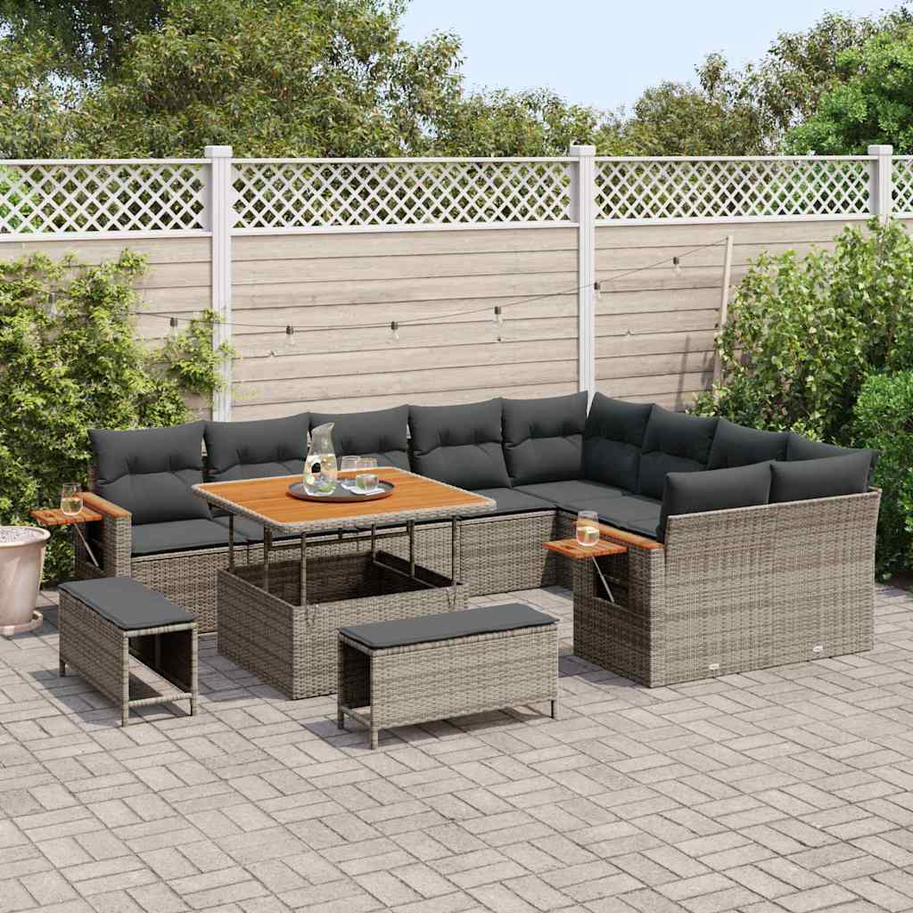 Conjunto de sofás de jardín 13 pcs Gris ratán sintético