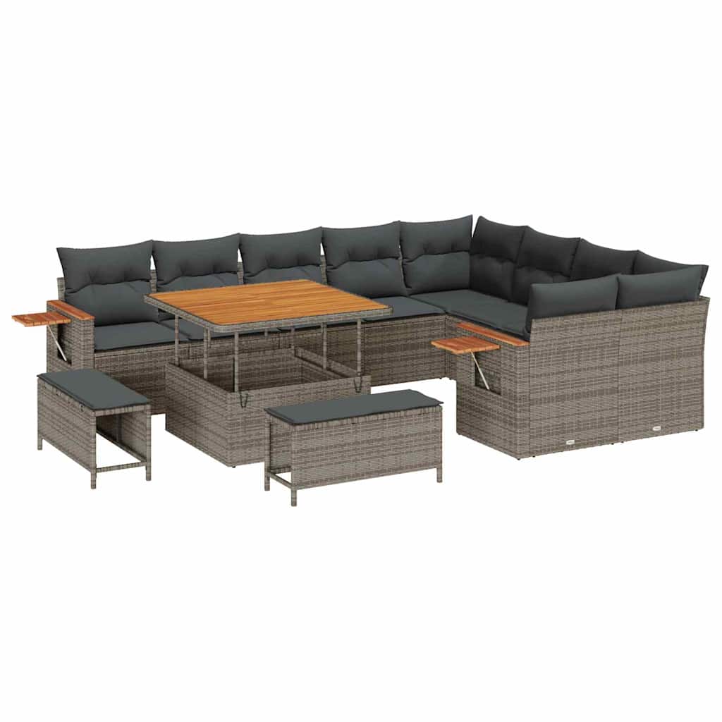 Conjunto de sofás de jardín 13 pcs Gris ratán sintético