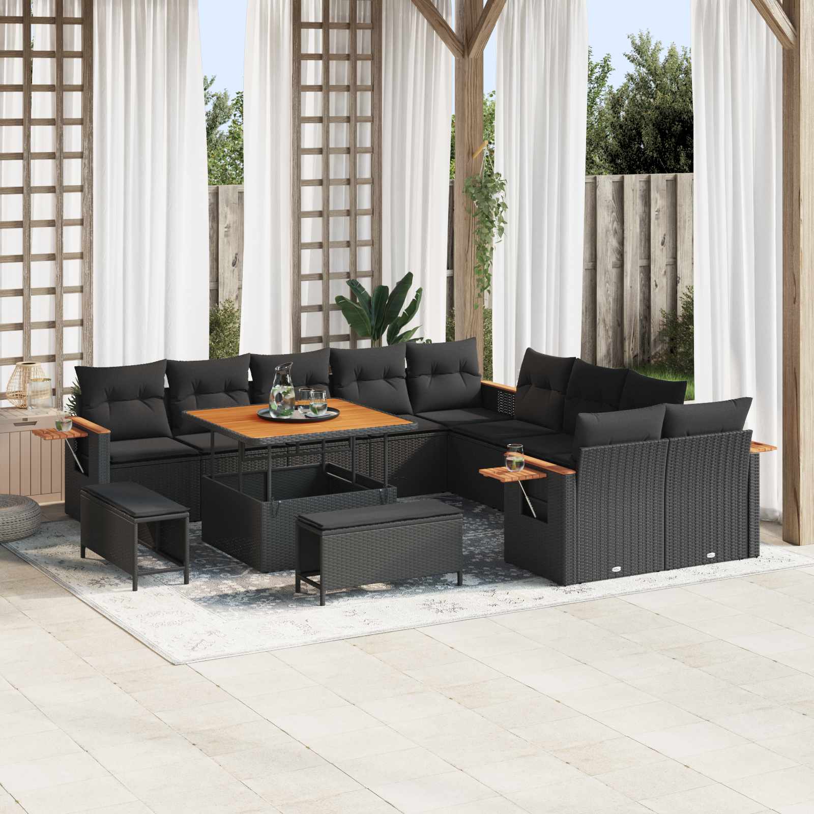 Conjunto de sofás de jardim 17 peças Cinzento vime sintético