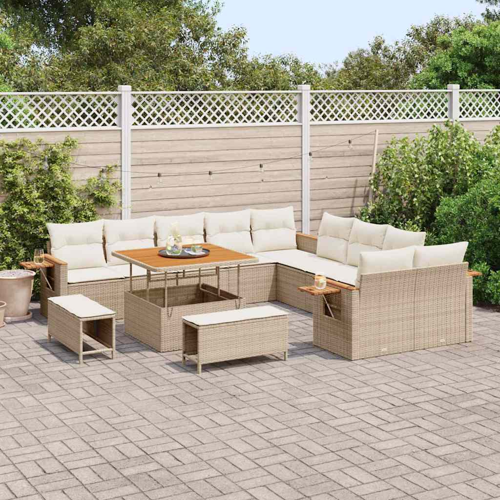 Conjunto de sofás de jardín con cojín 17 pcs Beige y Crema