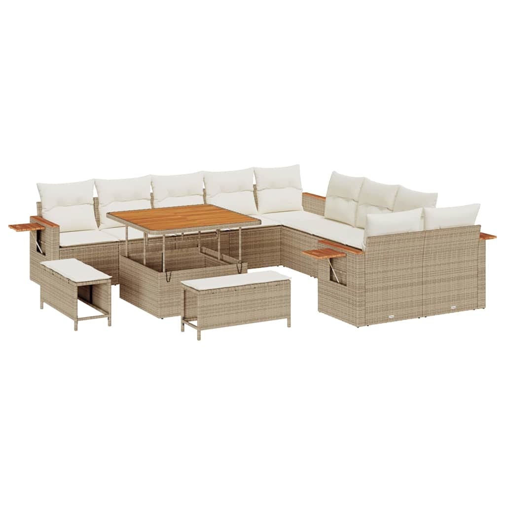 Conjunto de sofás de jardín con cojín 17 pcs Beige y Crema
