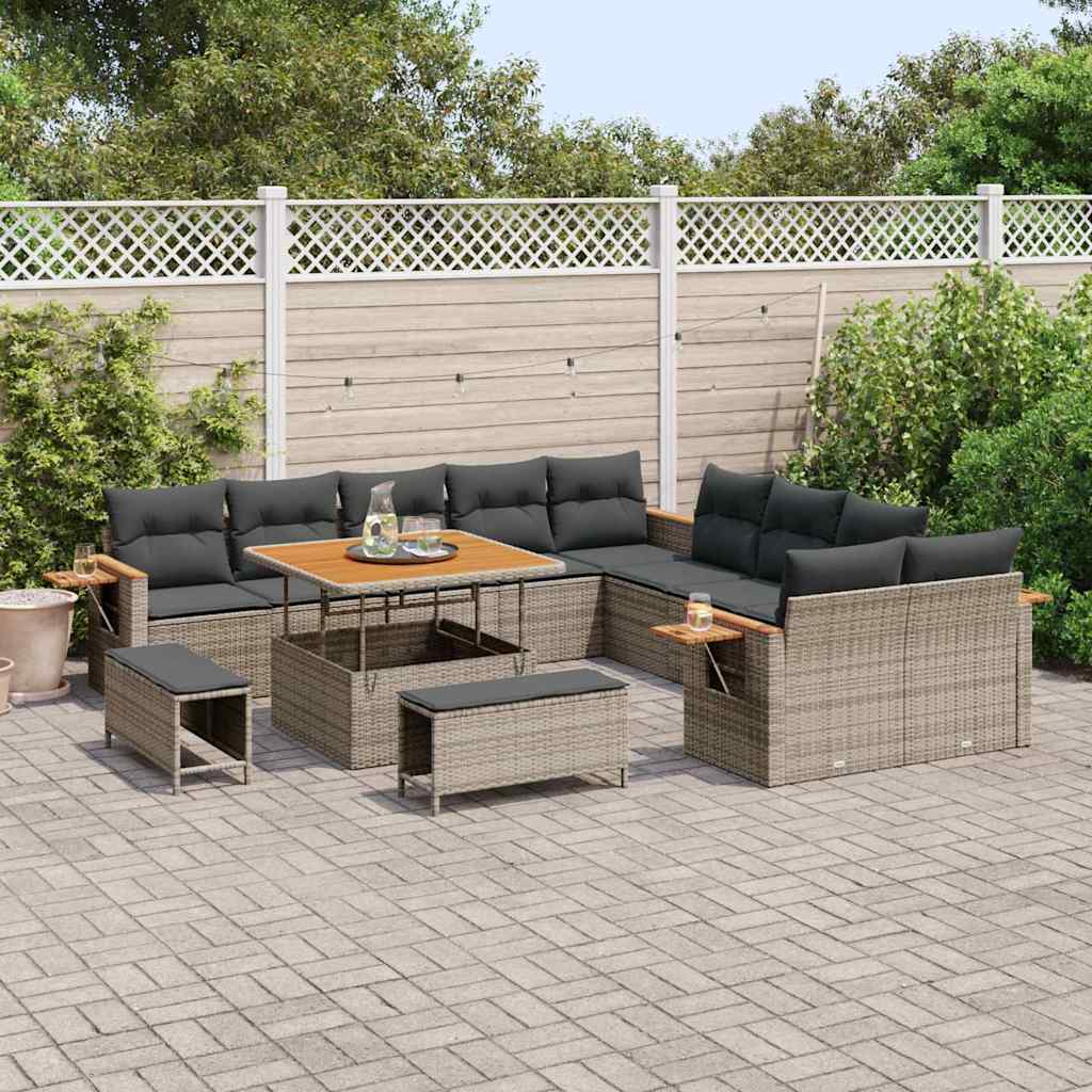 Conjunto de sofás de jardín 17 pcs Gris ratán sintético