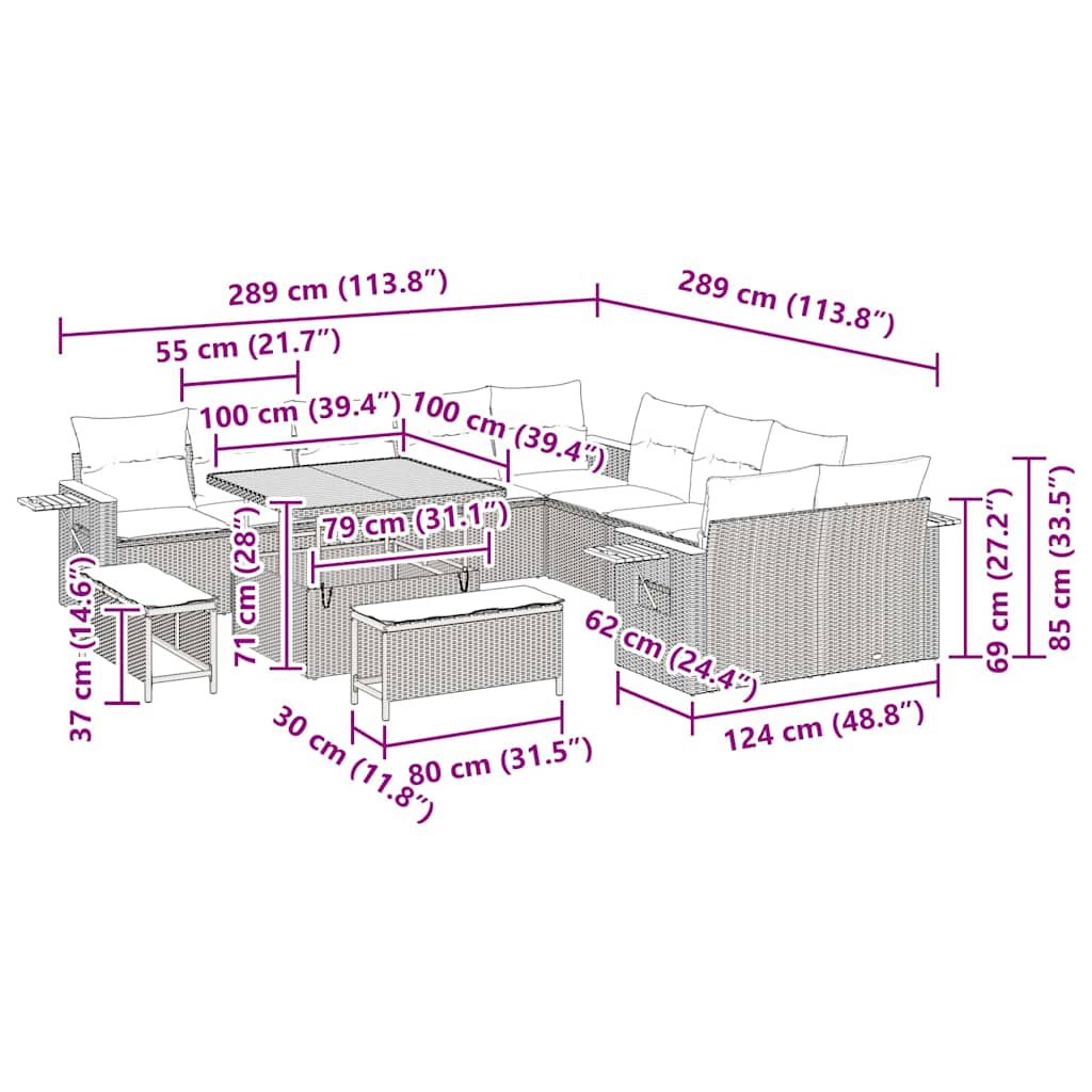 Conjunto de sofás de jardín 17 pcs Gris ratán sintético