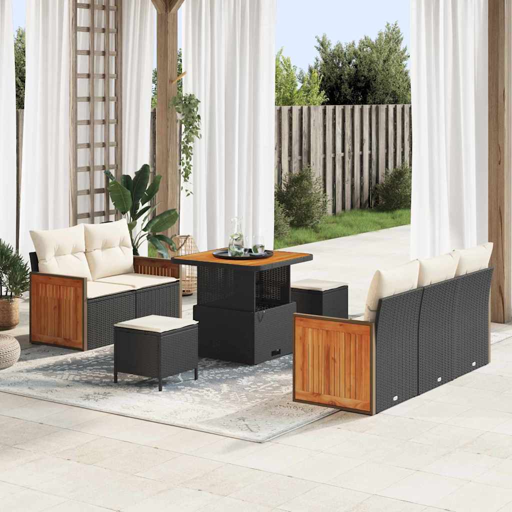 Conjunto de sofás de jardín con cojín 10 pcs Beige y Crema