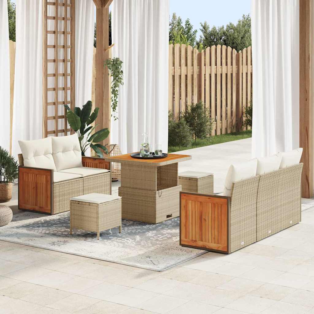 Conjunto de sofás de jardín con cojín 10 pcs Beige y Crema