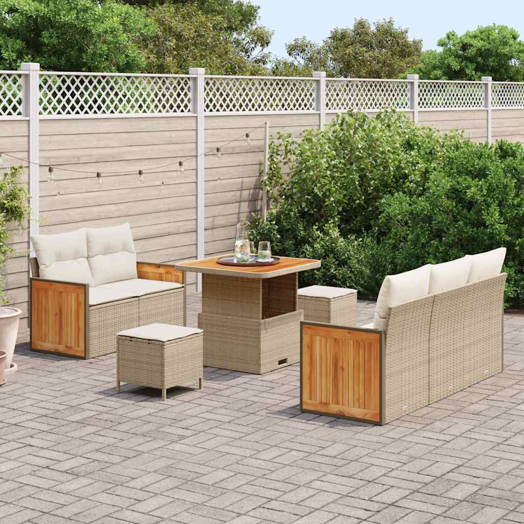 Conjunto de sofás de jardín con cojín 10 pcs Beige y Crema