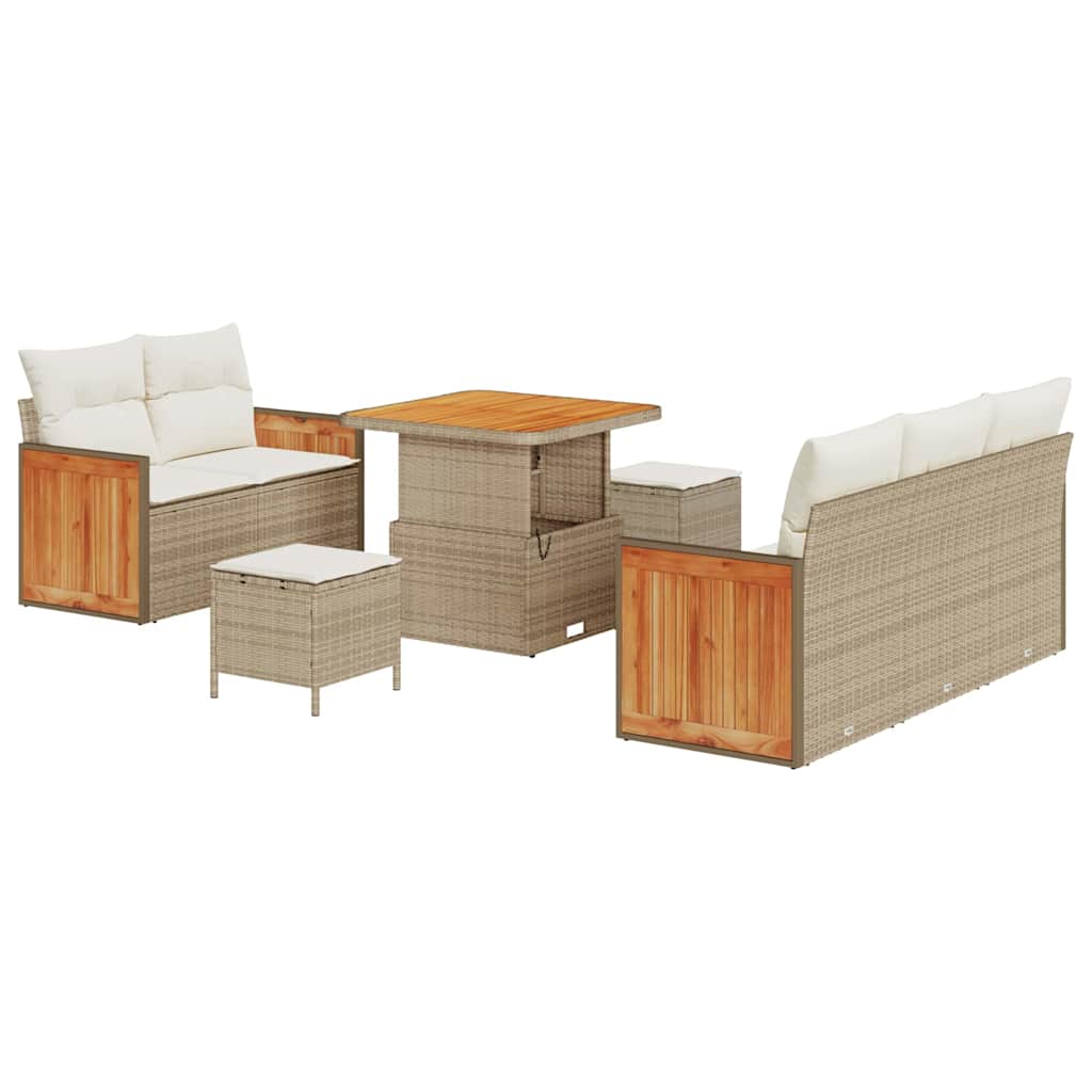 Conjunto de sofás de jardín con cojín 10 pcs Beige y Crema