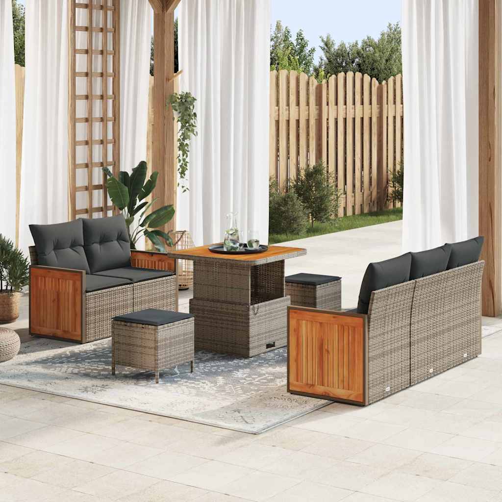 Conjunto de sofá de jardín con cojín 9 pcs Negro Poliratán