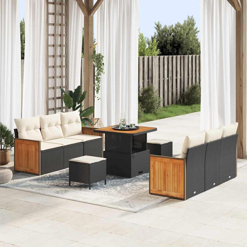 Conjunto de sofás de jardín con cojín 11 pcs Beige y Crema