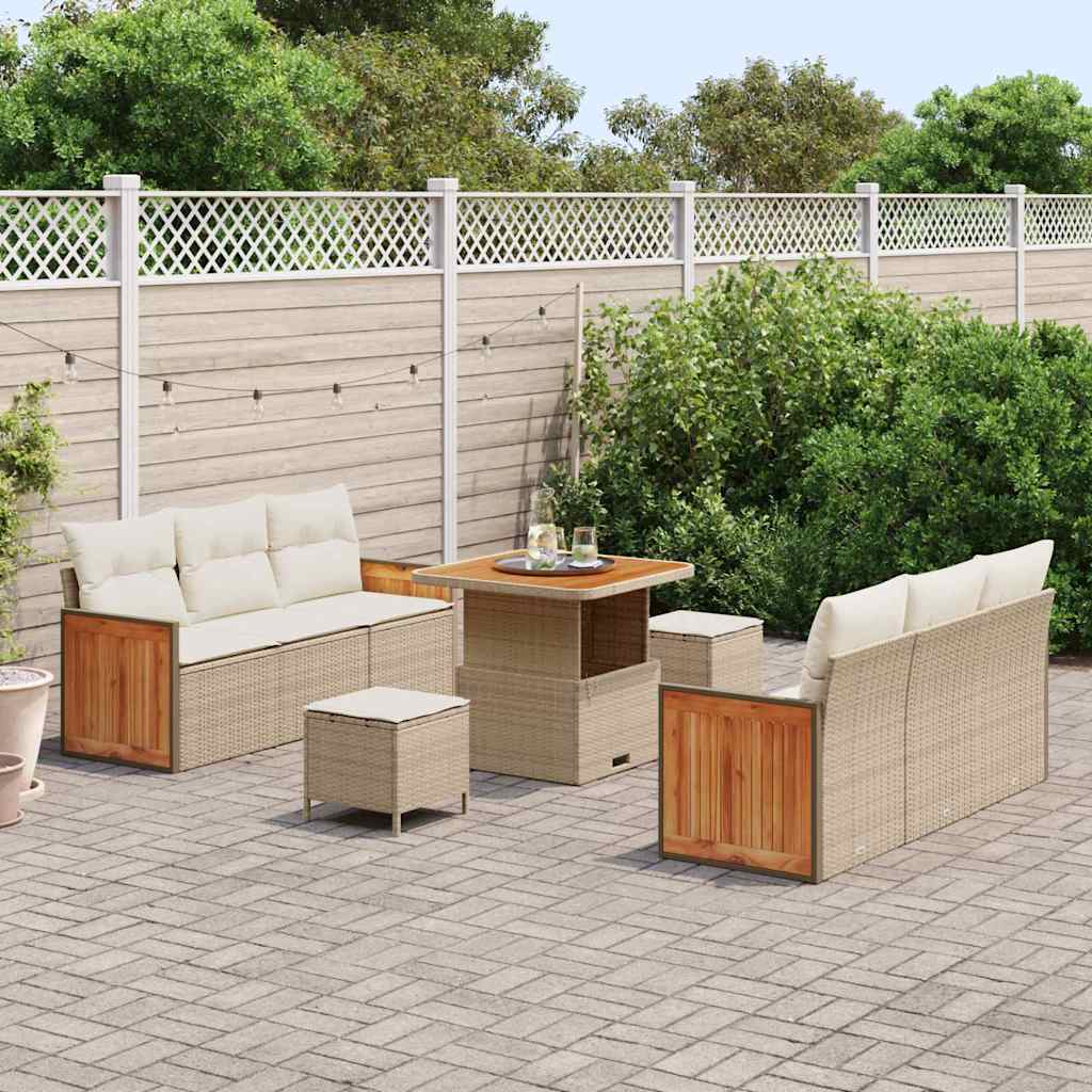 Conjunto de sofás de jardín con cojín 11 pcs Beige y Crema