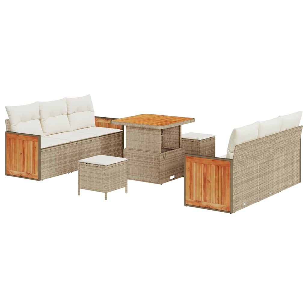 Conjunto de sofás de jardín con cojín 11 pcs Beige y Crema