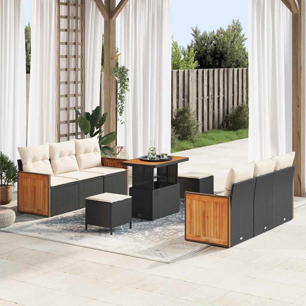 Conjunto de sofás de jardín con cojín 11 pcs Beige y Crema