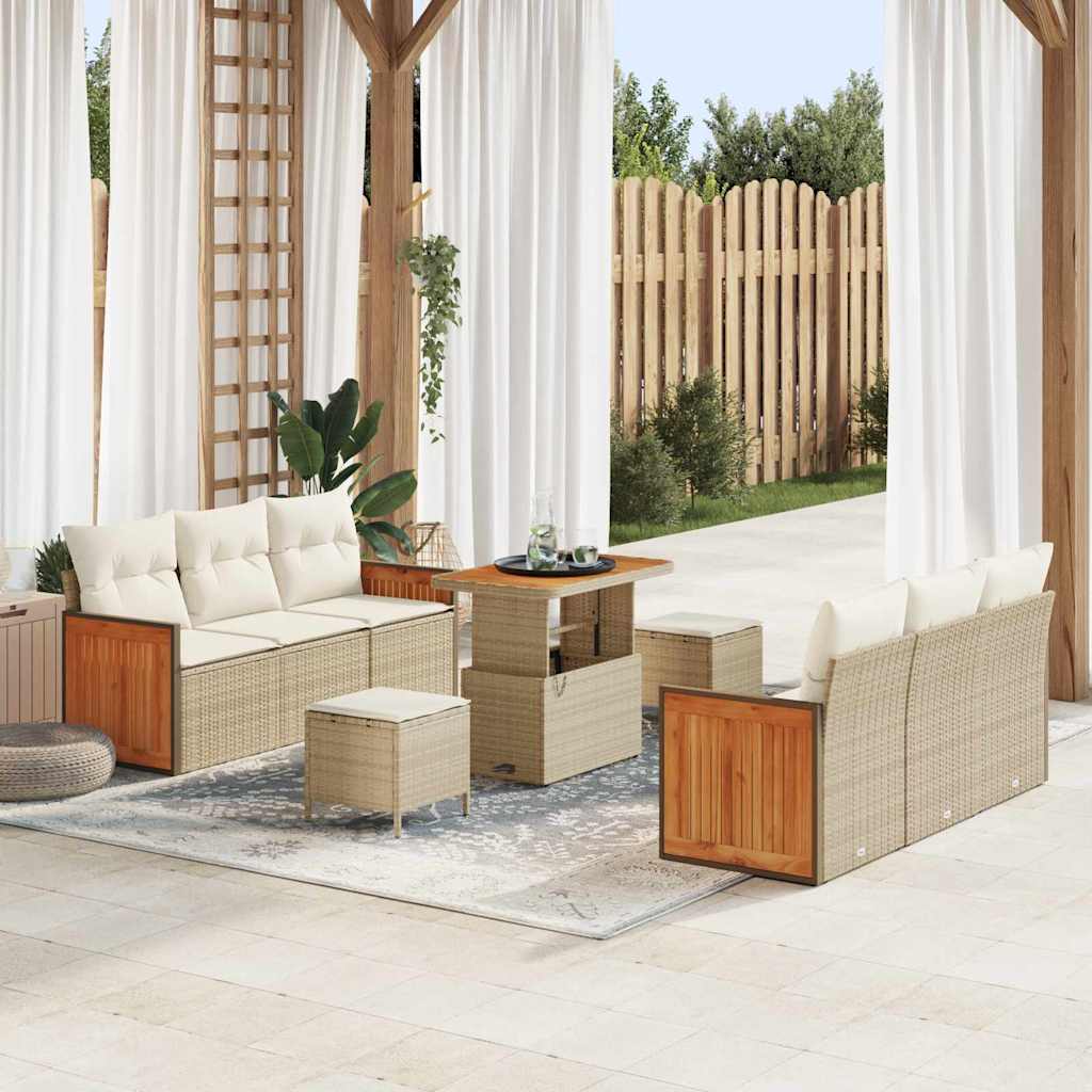 Conjunto de sofás de jardín con cojín 11 pcs Beige y Crema
