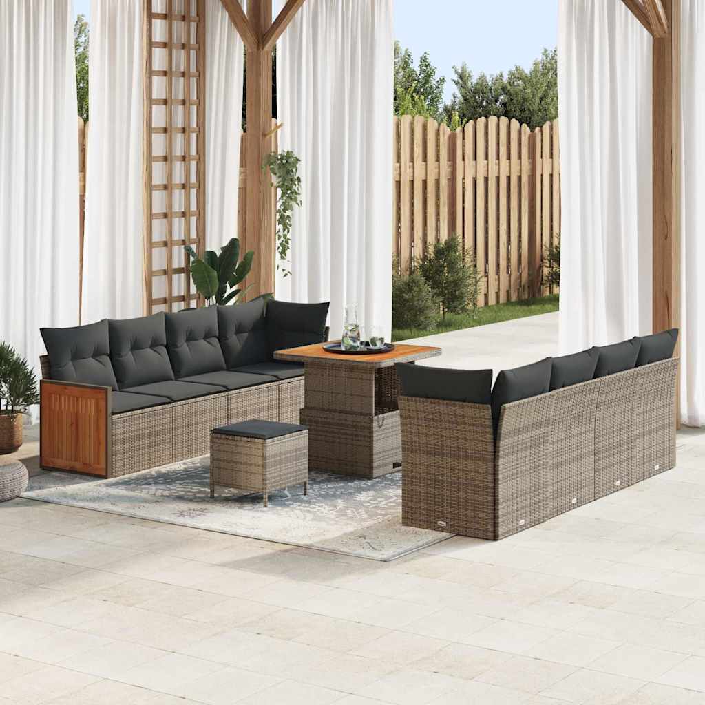Conjunto de sofás de jardín 11 pcs Gris ratán sintético