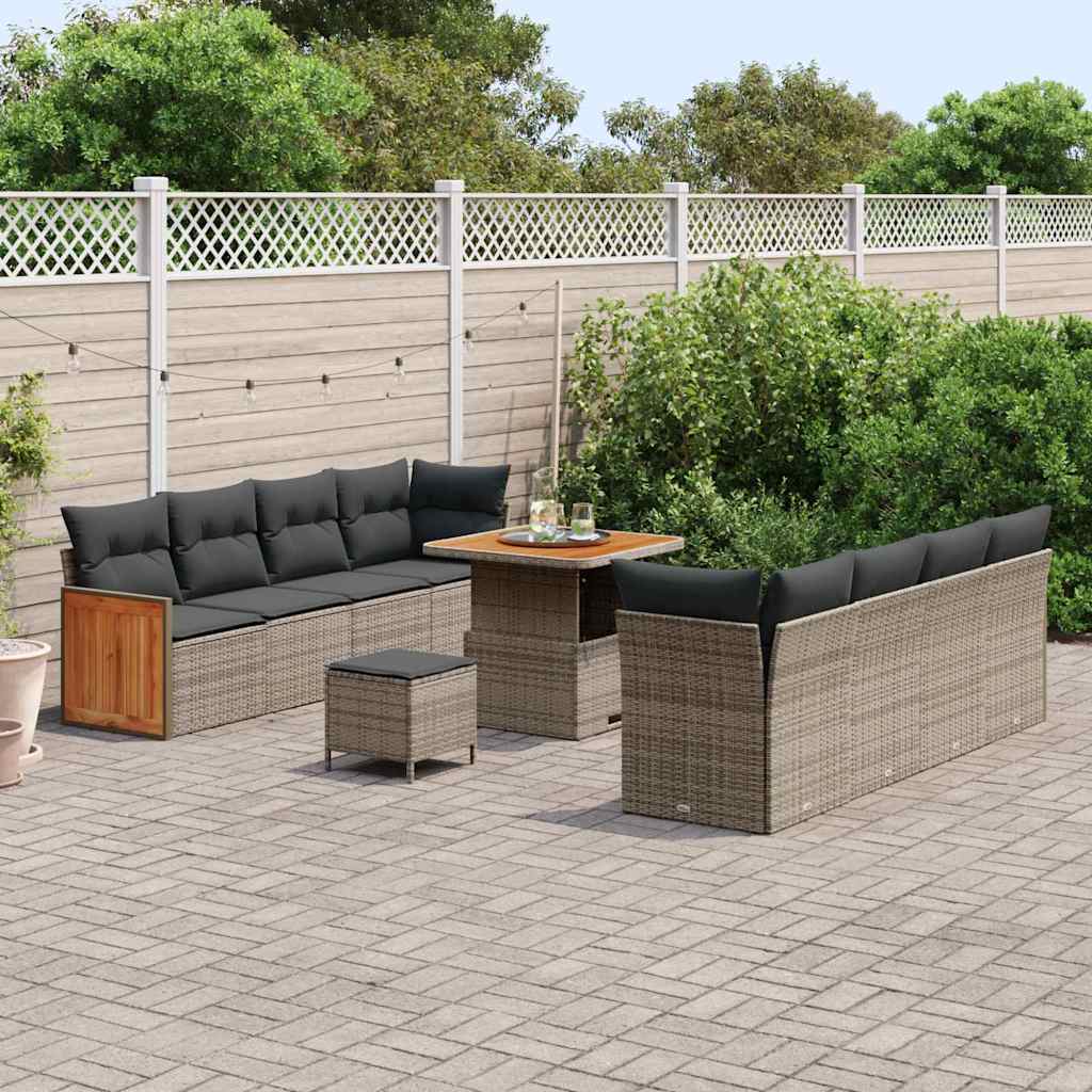 Conjunto de sofás de jardín 11 pcs Gris ratán sintético