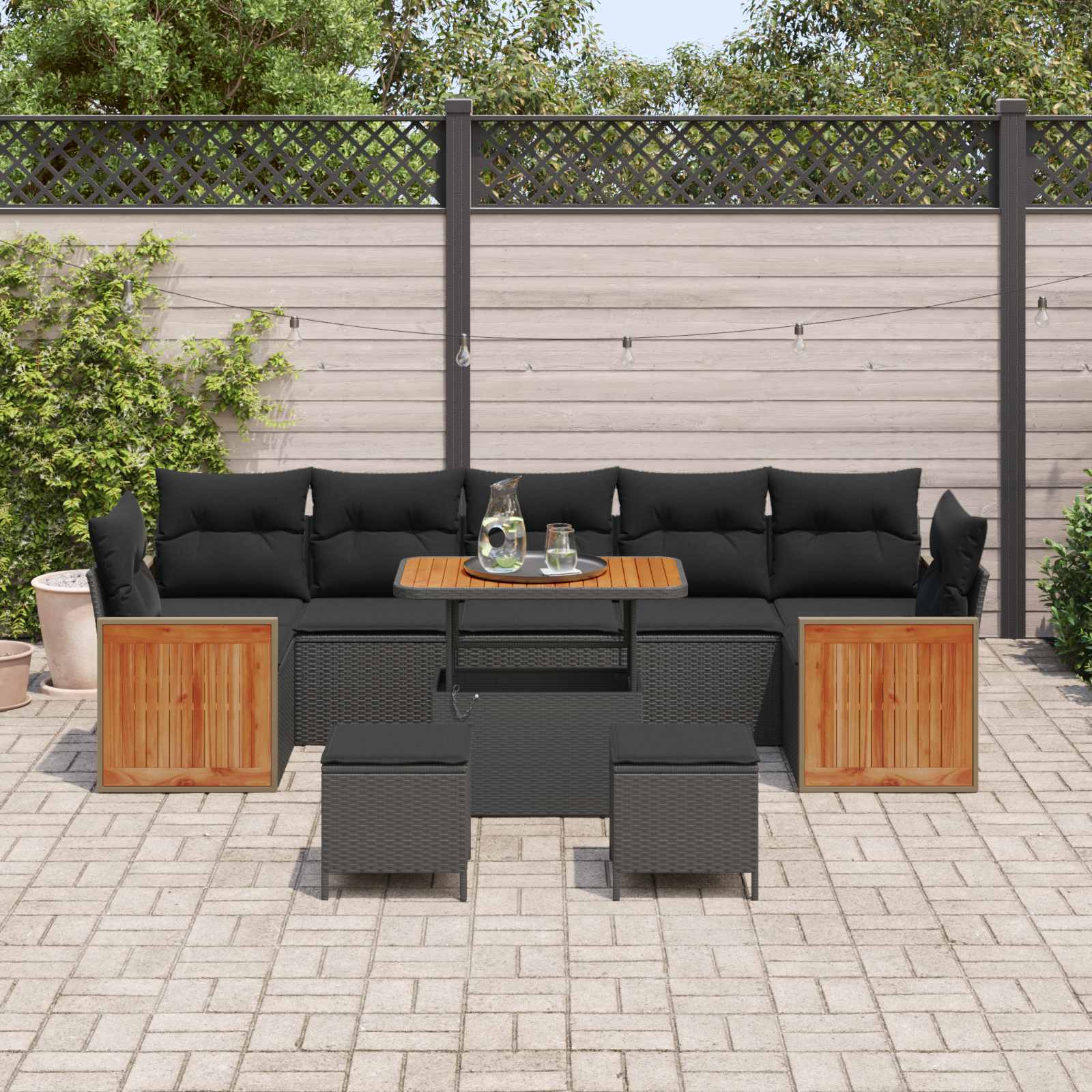 Conjunto de sofás de jardín 13 pcs Negro ratán sintético
