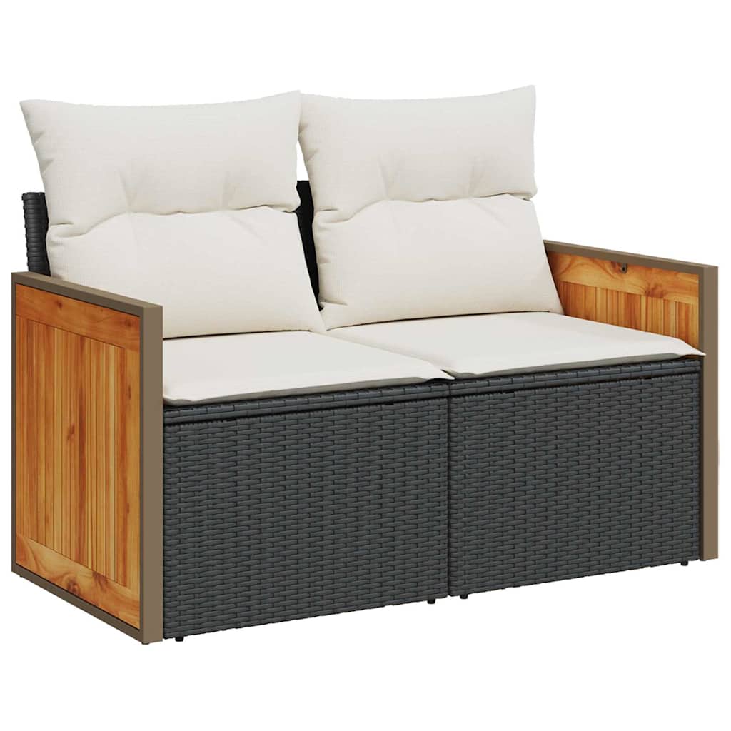 Conjunto de sofás de jardín con cojín 13 pcs Negro y crema