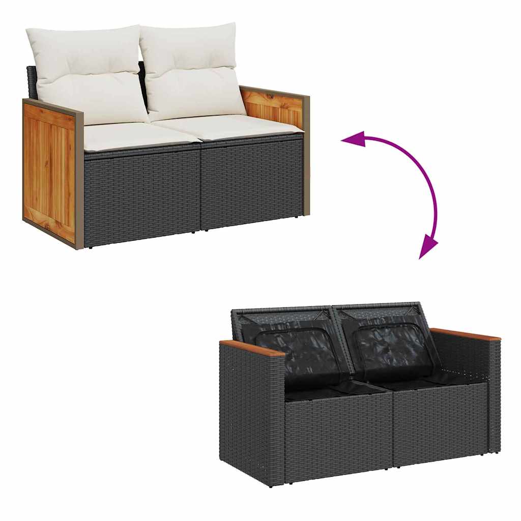 Conjunto de sofás de jardín con cojín 13 pcs Negro y crema