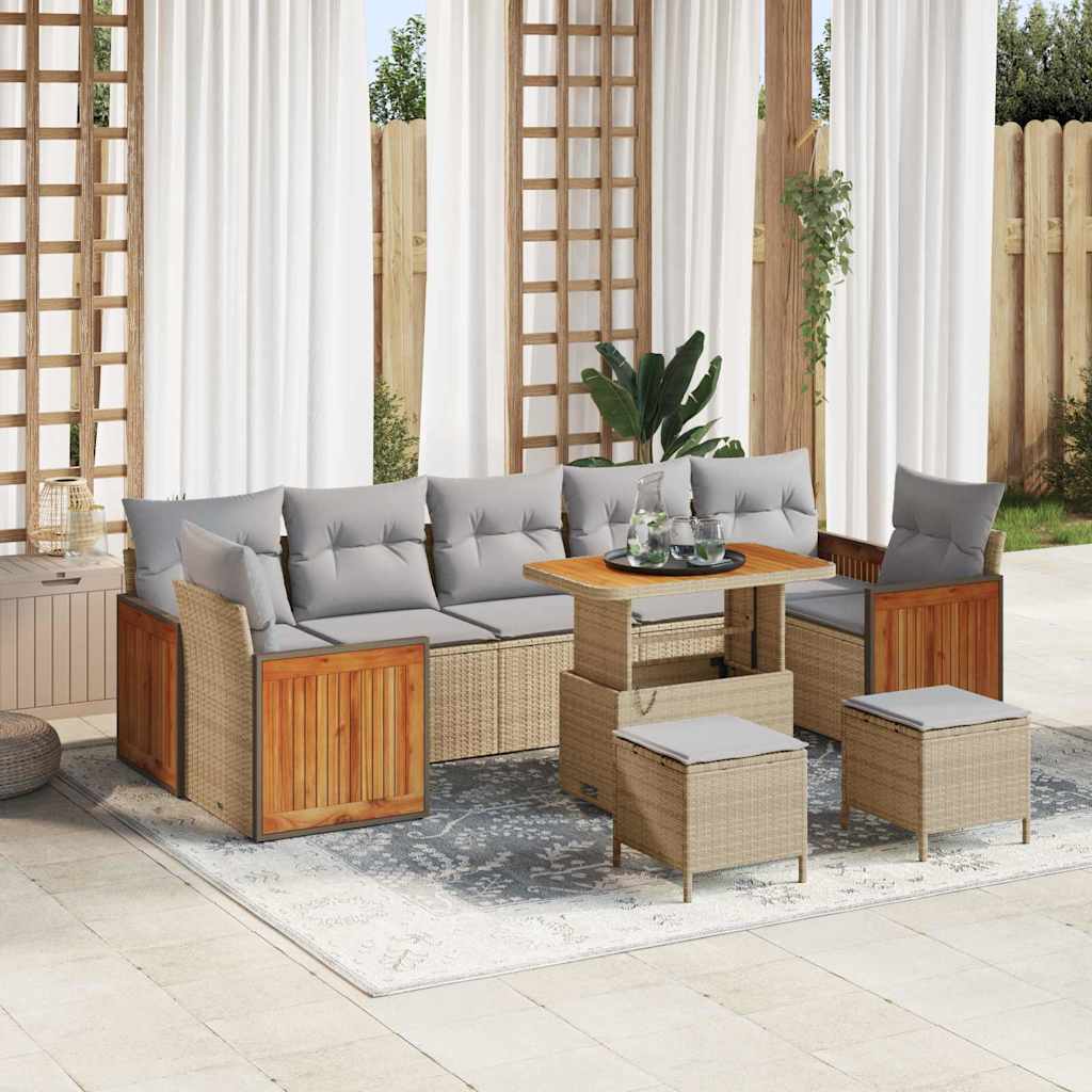 Conjunto de sofás de jardín con cojín 13 pcs Beige y Gris Claro