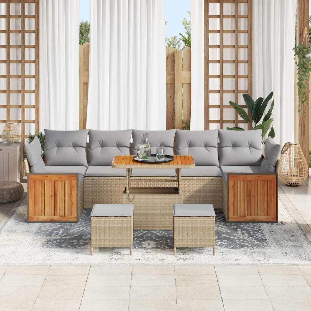 Conjunto de sofás de jardín con cojín 13 pcs Beige y Gris Claro