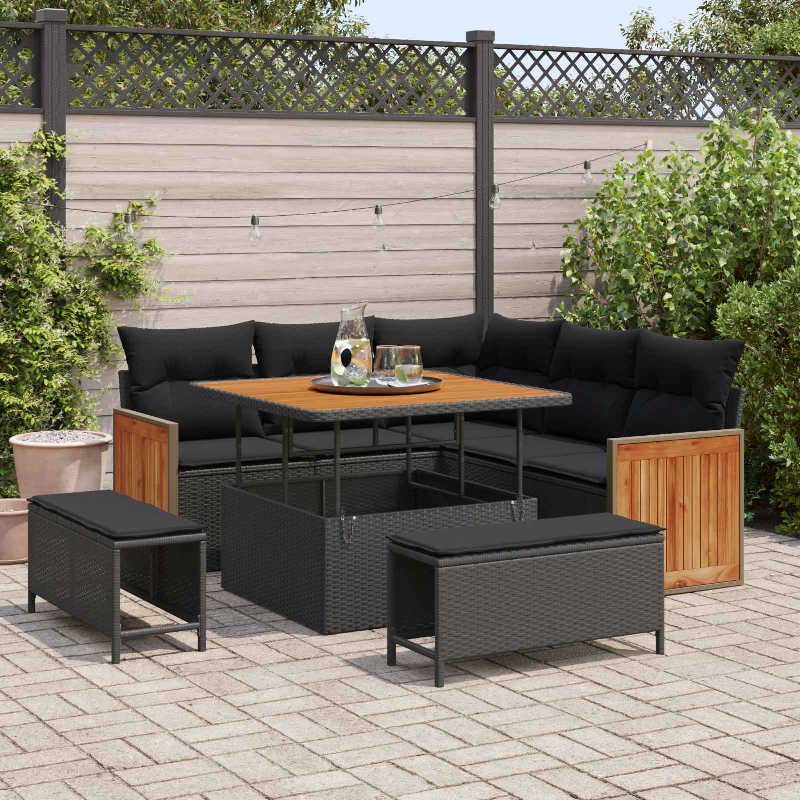 Conjunto de sofás de jardín 9 pcs Beige y Crema ratán sintético