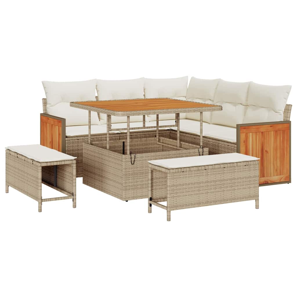 Conjunto de sofás de jardín 9 pcs Beige y Crema ratán sintético