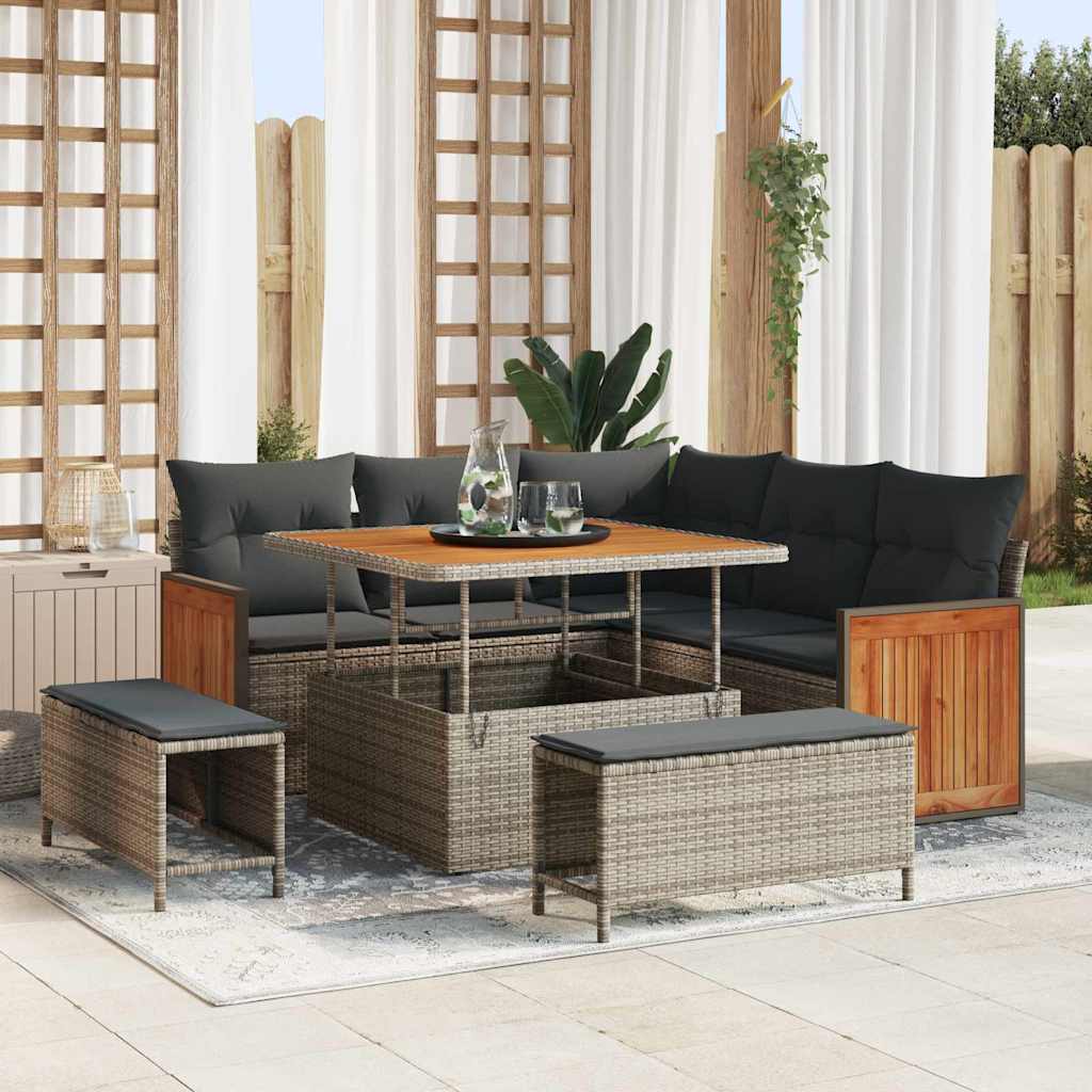 Conjunto de sofás de jardín 9 pcs Beige y Crema ratán sintético