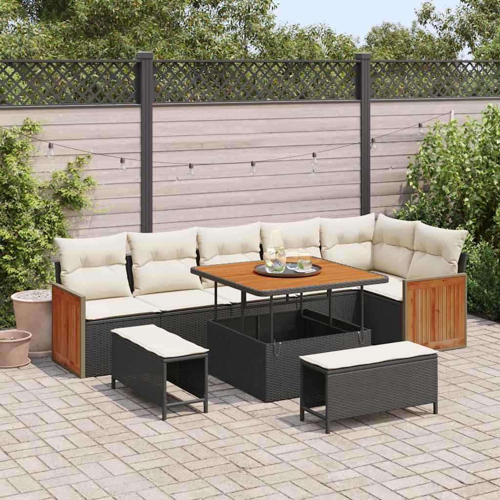 Conjunto de sofás de jardín con cojín 11 pcs Beige y Crema
