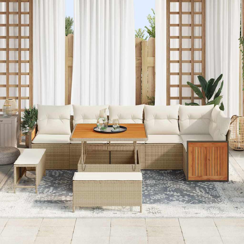 Conjunto de sofás de jardín con cojín 11 pcs Beige y Crema