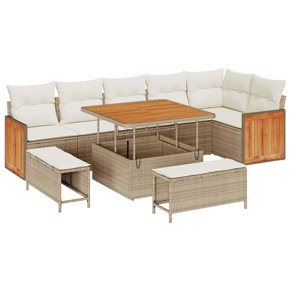 Conjunto de sofás de jardín con cojín 11 pcs Beige y Crema